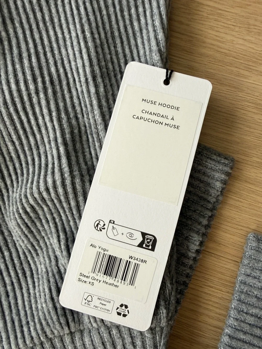 ALO Yoga Gray Blue Ribbed Muse Hoodie and Sweatpants